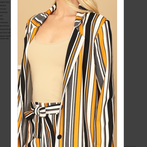 NWT Women's 2pc Stripe Collared Button Down Tie Waist Wide Leg Matching Suit - Picture 4 of 4